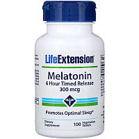 Life Extension, Мелатонін, 6-годинне вивільнення, 300 мкг, 100 рослинних таблеток