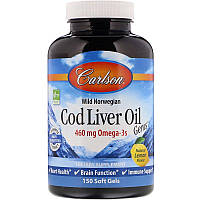 Carlson Labs, Wild Norwegian Cod Liver Oil Gems, Natural Lemon Flavor, 460 mg, 150 Soft Gels