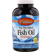 Carlson Labs, Риб'ячий жир із натуральним лимонним смаком «The Very Finest Fish Oil», 700 мг, 240 м'яких желатинових капсул