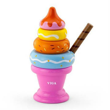 Іграшкові продукти Viga Toys Дерев'яна пірамідка-морозиво, рожевий (51321), фото 3