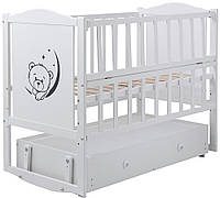 Кровать Babyroom Тедди T-03 фигурное быльце, маятник, ящик, откидной бок белый