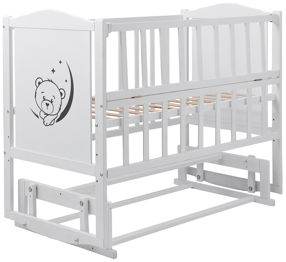 Кровать Babyroom Тедди T-02 фигурное быльце, маятник, откидной бок белый