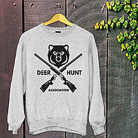 Чоловічий світшот із оригінальним принтом для мисливця з принтом "Deer hunt association" Push IT S, Сірий