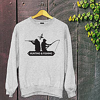 Чоловічий світшот із оригінальним принтом для мисливця з принтом "Hunting & Fishing" 2 Push IT S, Сірий