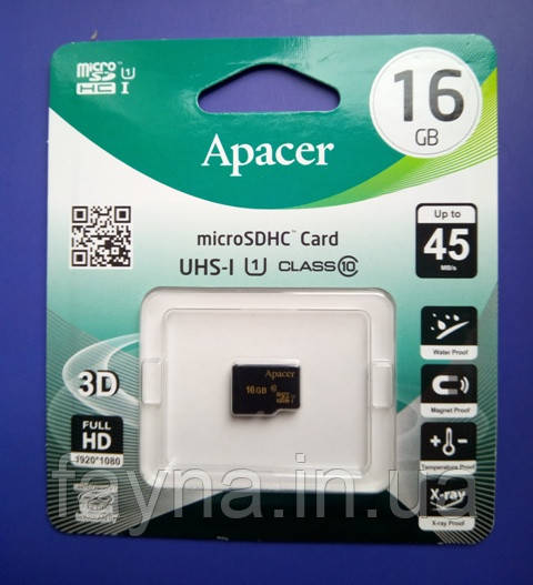 Карта пам'яті 16GB Apacer MicroSD HC Class 10 UHS-1 U1