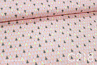 Ткань сатин Деревья и вигвамы (треугольники розовые) 100*80