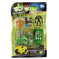 Набор Ben10 - 2 фигурки,часы с дисками,плазмоизлучатель