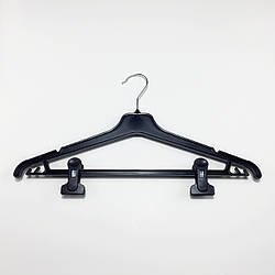 Пластмасові вішаки тремпелі для одягу W-PYz42 чорного кольору, довжина 420 мм