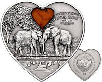 Памятная монета в виде сердца "Слоны" серии "Все для тебя"