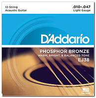 Струны для акустической гитары D`ADDARIO EJ38 PHOSPHOR BRONZE LIGHT 12-STRING 10-47