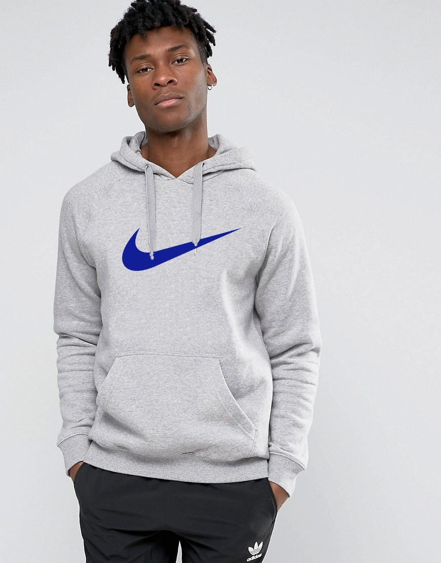 Худи Nike | Мужская толстовка | Кенгурушка серая, синий принт