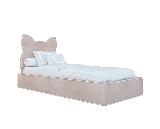 Ліжка дитячі підліткові з вушками кота MeBelle CAT 120х200 полуторне, бежевий пудровий велюр