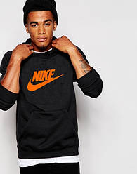Худі Nike | Чоловіча толстовка | Кенгурушка чорна, помаранчевий принт