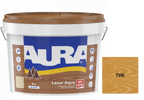 Декоративно-захисний засіб для деревини Aura Lasur aqua твк 9л.