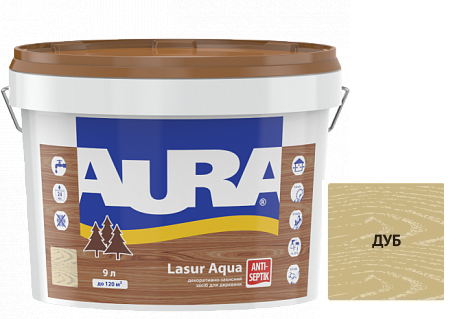 Декоративно-захисний засіб для деревини Aura Lasur aqua дуб 9л.