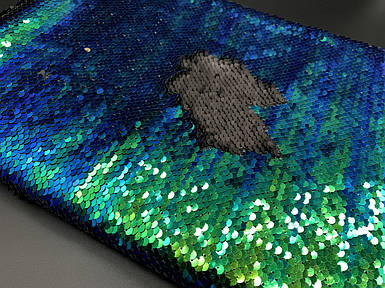 Тканина пайєтка двостороння. Колір синьо-зелено-чорний. Хамелеон.