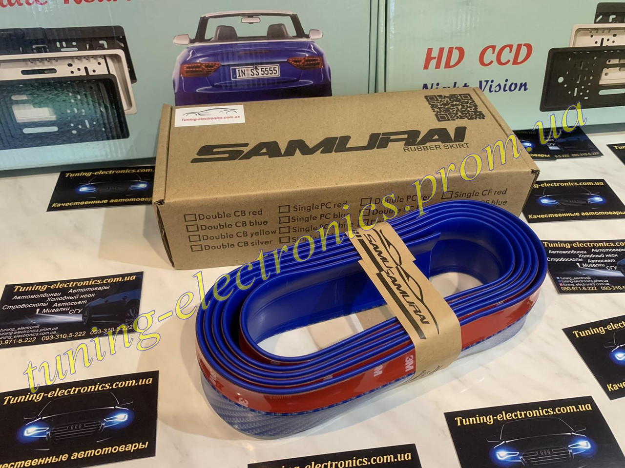Универсальная CARBON под карбон СИНЯЯ резиновая губа SAMURAI накладка-сплиттер для бампера 2.5 м САМУРАЙ - фото 9 - id-p1180663125