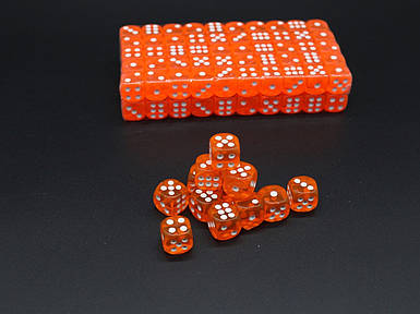 Ігрові кубики помаранчеві з білими крапками для покеру, висотою 14 мм, закруглені кути