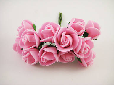 Троянда рожева поліуретанова на дроті 12шт/пучок для рукоділля, хобі, декору