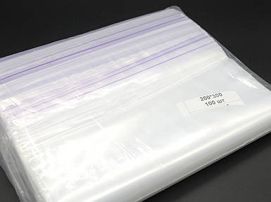 Пакет Зіп Лок із замком Гріппер для пакування та зберігання 20х30 см. із застібкою zip-lock 100 шт/уп. Пакет-Струна