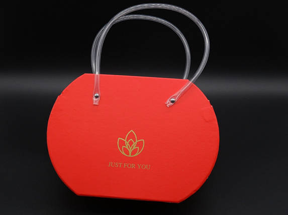 Коробка картонна для квітів з ручкою подарункова Колір червоний. 22х16см, фото 1