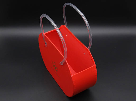 Коробка картонна для квітів з ручкою подарункова Колір червоний. 22х16см, фото 2