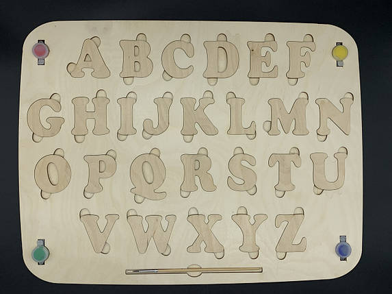 Дерев'яна абетка під декупаж. Фарби+пензлик. 36х49см. Англійська., фото 2