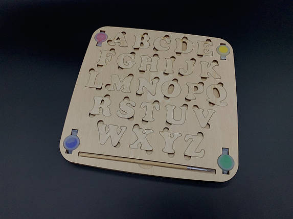 Дерев'яна абетка. Фарби+пензлик. 25х25см. Англійська., фото 1