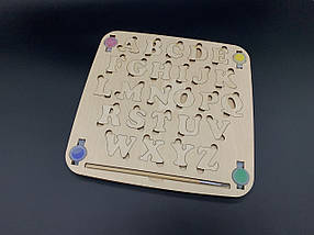 Дерев'яна абетка. Фарби+пензлик. 25х25см. Англійська., фото 3