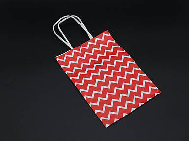 Крафт-пакети з крученими ручками паперові "Хвиля". Колір червоний. 15х8х21см