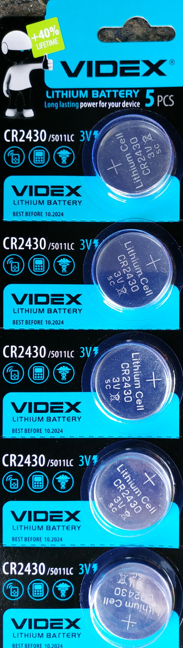 Батарейка литиевая Videx CR2430 5pcs BLISTER CARD - фото 1 - id-p242173027
