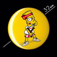"Барт Симпсон Supreme (Симпсоны)" значок круглый на булавке Ø32 мм