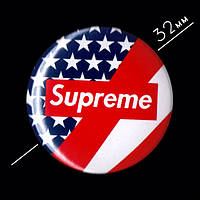 "Supreme" значок круглый на булавке Ø32 мм