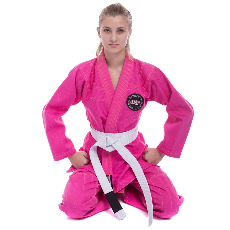 Кимоно для джиу джитсу женское розовое HARD TOUCH (хлопок, р-р 1-5 (130-160см), плотность 350г на м2)
