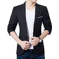 Мужской классический пиджак синий и черный с белым карманом, молодежный пиджак под джинсы Черный, XXL