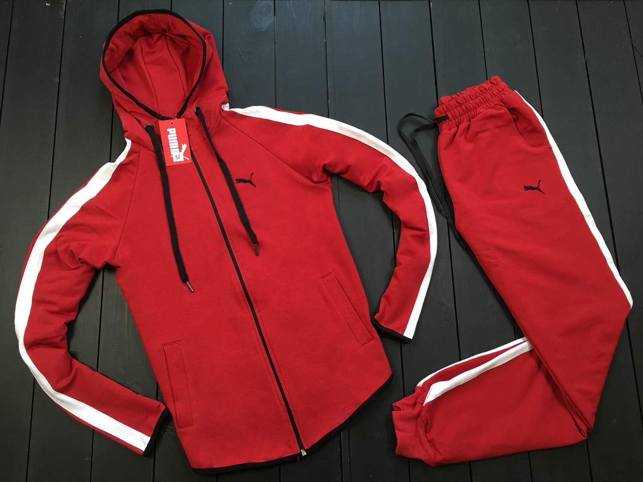 Чоловічий червоний спортивний костюм пума з лампасами (Puma), весна/осінь