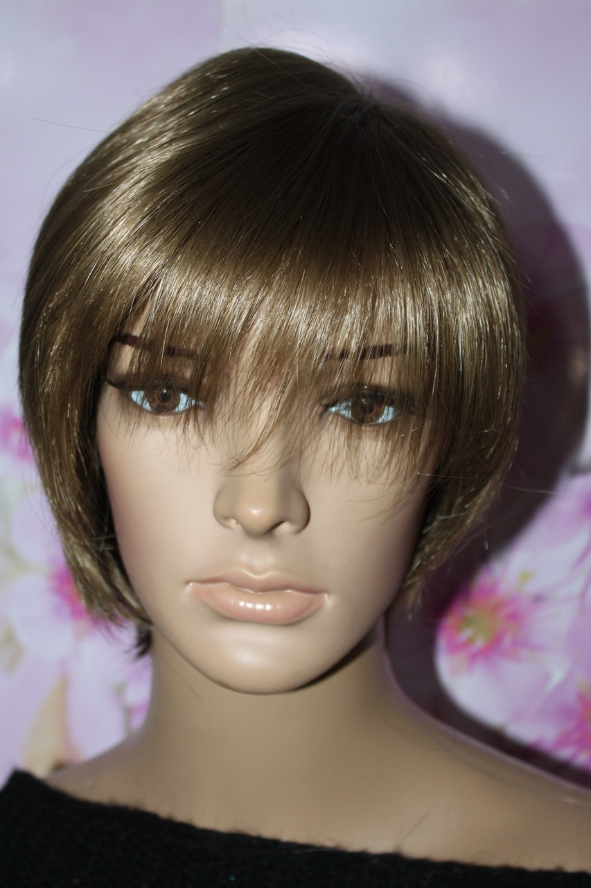 Перука штучні волосся моноволокно коротка стрижка з чубком русявий, фото 1