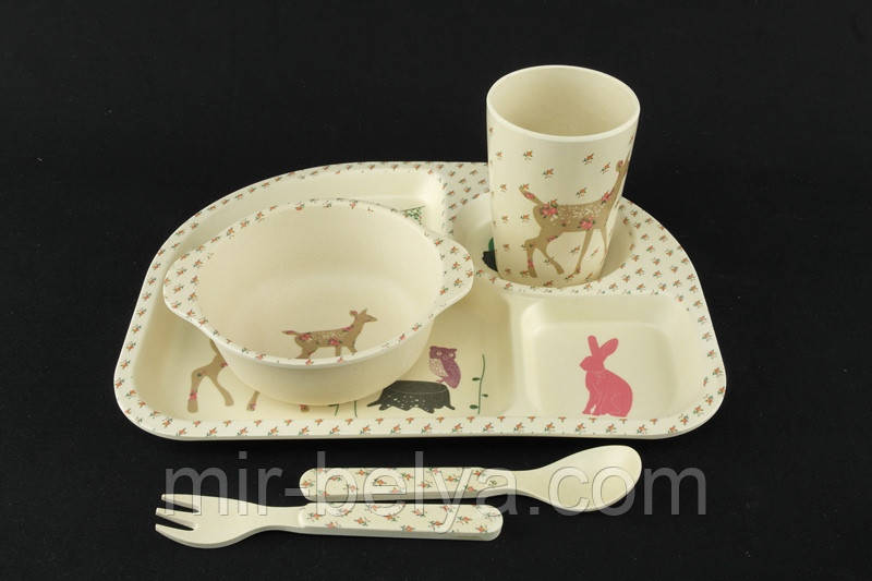 НАБІР БАМБУКОВИХ Набір дитячої бамбуковій посуду 5 предметів СУДИ, фото 1