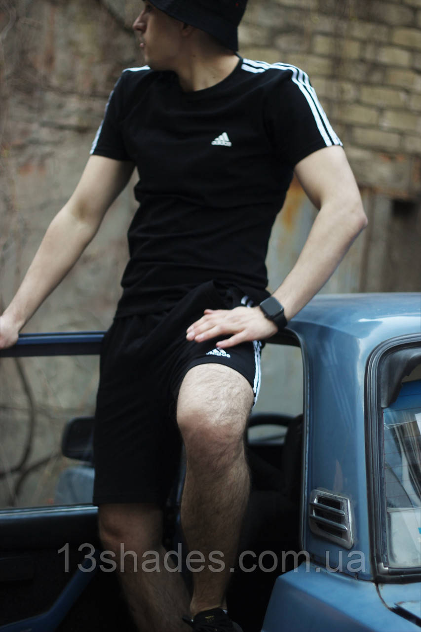 Спортивний літній чоловічий комплект Adidas Адідас футболка шорти бавовна чорна весна літо Київ