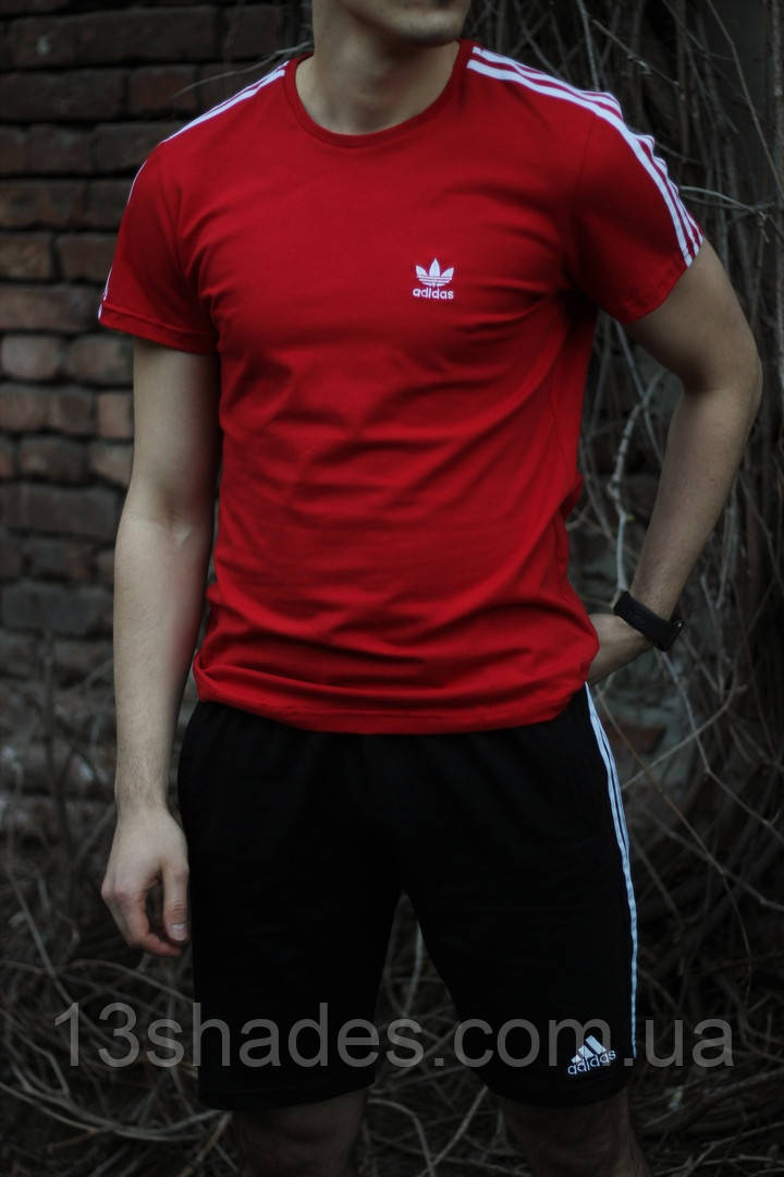 Спортивний літній чоловічий комплект Adidas Адідас футболка шорти бавовна червона весна літо Київ