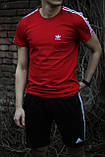 Спортивний літній чоловічий комплект Adidas Адідас футболка шорти бавовна червона весна літо Київ, фото 5