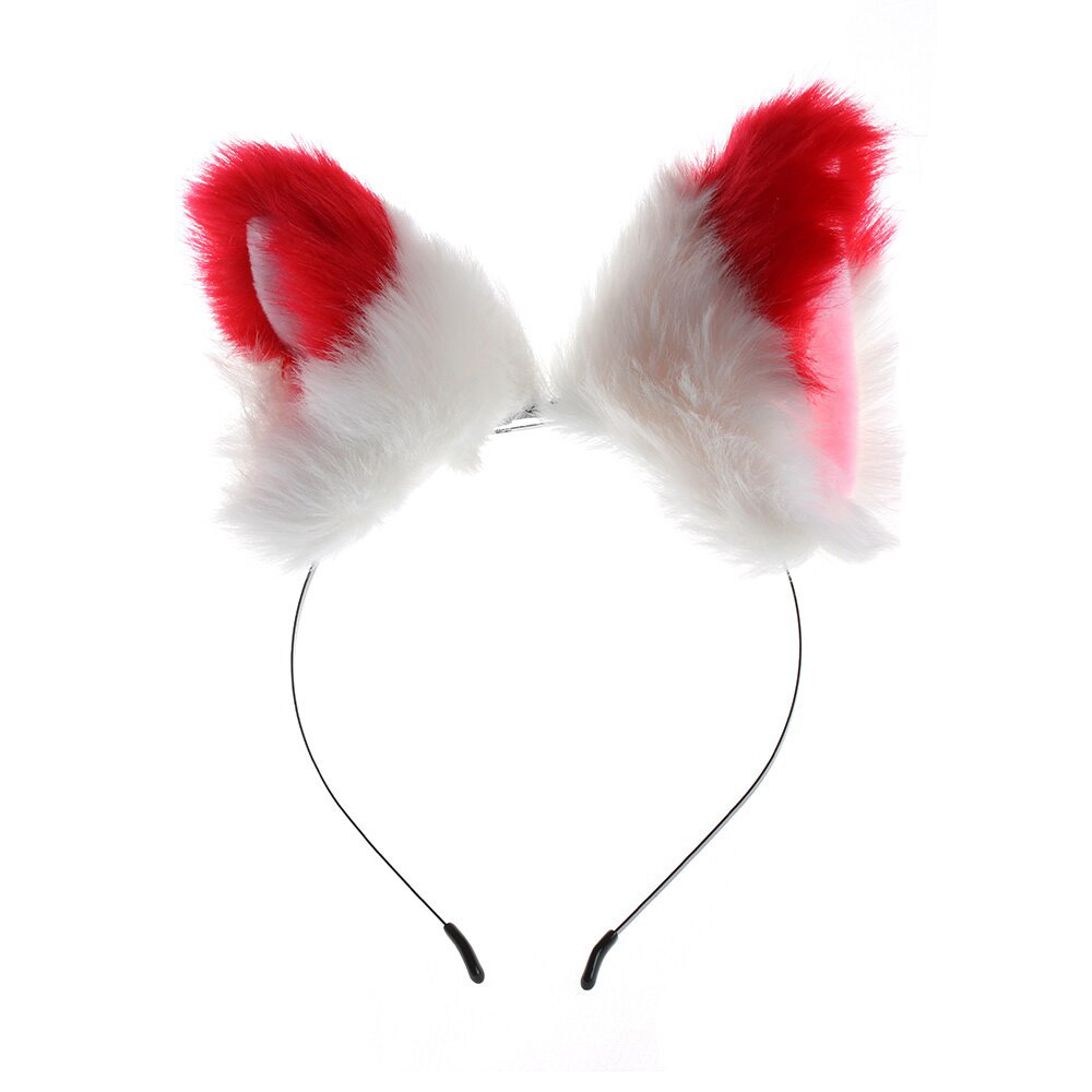 Вушка на обручі Біло-червоні пухнасті | White-red fluffy ones