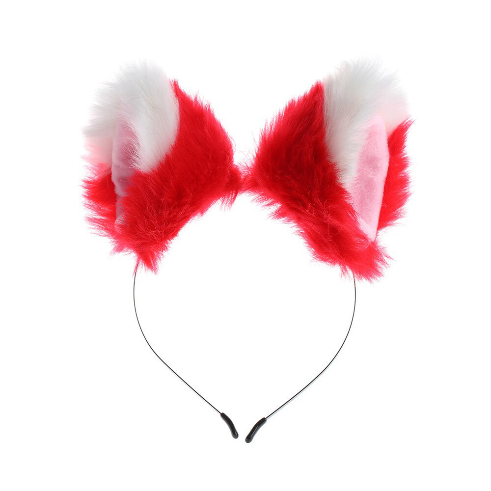 Вушка на обручі Червоно-білі пухнасті | Red-white fluffy