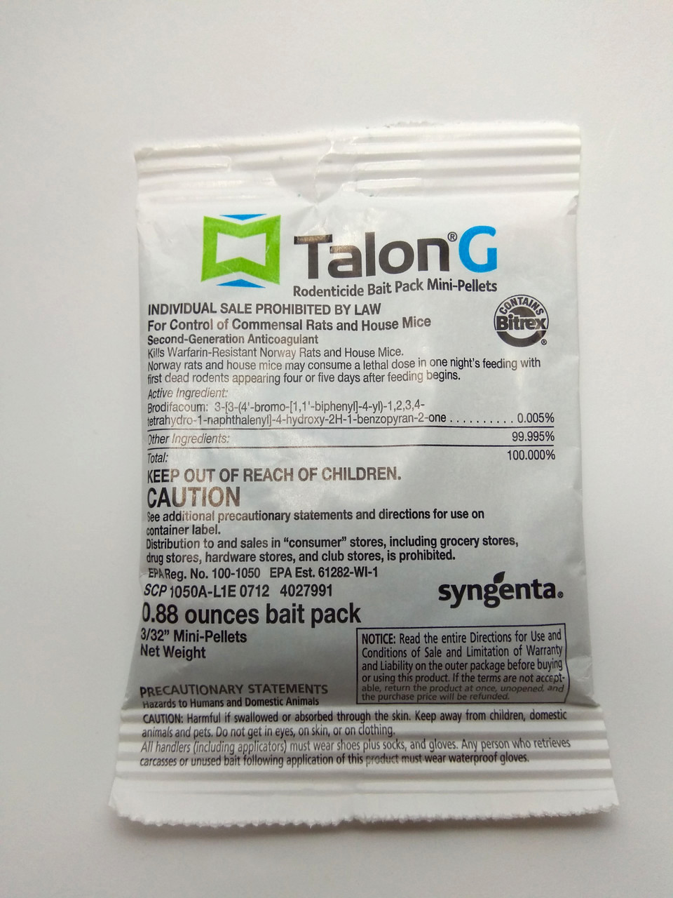 Крысиный яд Talon G, эффективная отрава от мышей, Syngenta, США .