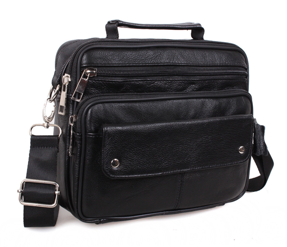 Чоловіча шкіряна сумка Dovhani Black402068 Чорна 20 х 23 х 7см