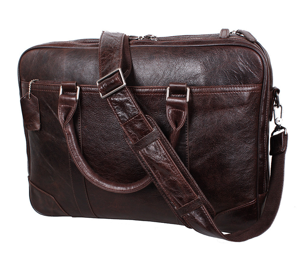 Чоловіча шкіряна сумка з відділенням під ноутбук Dovhani 9086-38 Коричнева