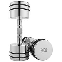 Фітнес гантель хромована 9кг з гумовими кільцями на млинцях 1 шт