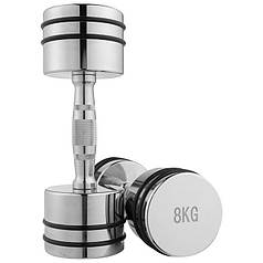 Фітнес гантель хромована 8кг з гумовими кільцями на млинцях 1 шт