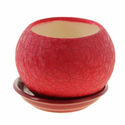 Горщик керамічний для пересадки квітів Куля 0,4 л шовк білий бордо