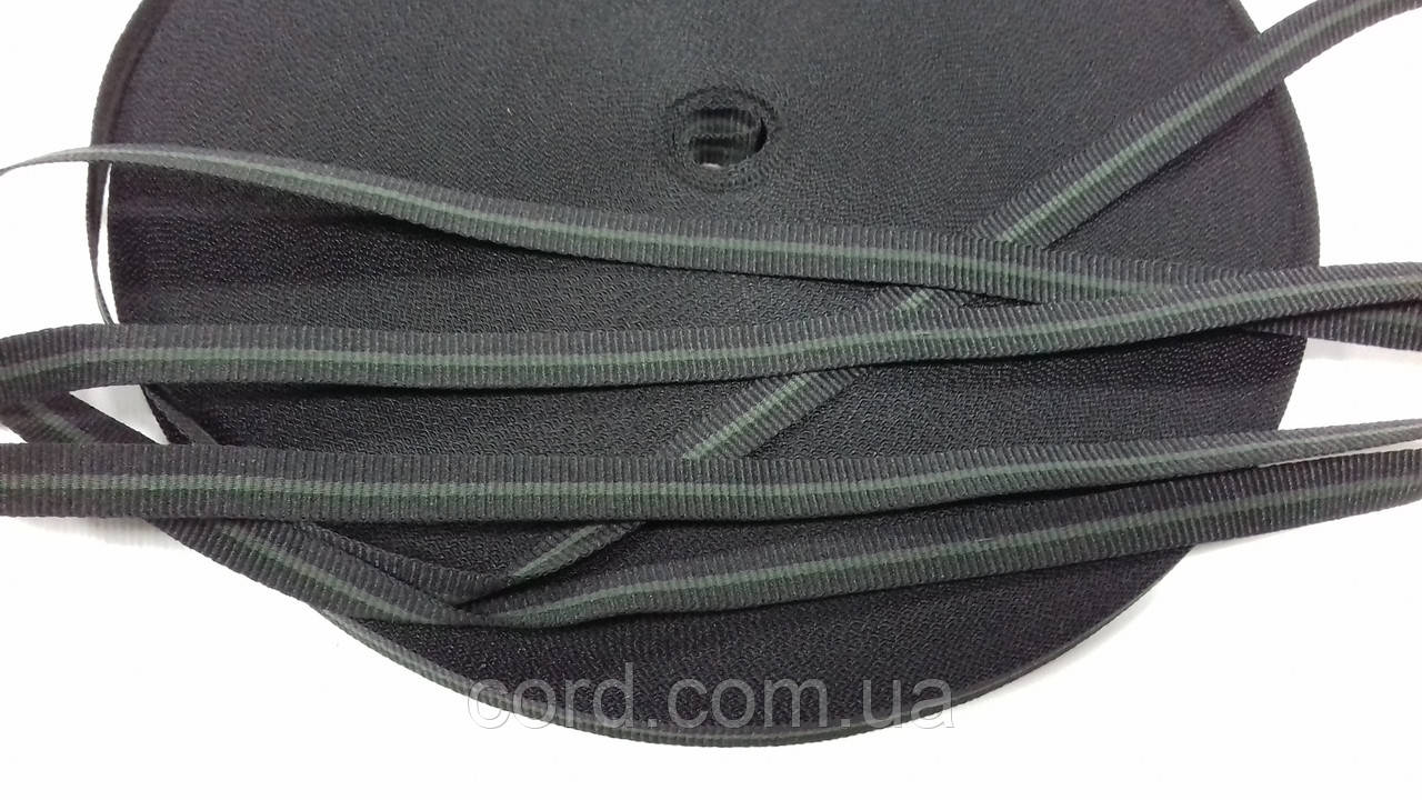 Тесьма Стрічка Репс 10мм чорний+1п хакі бобіна 50м, фото 1